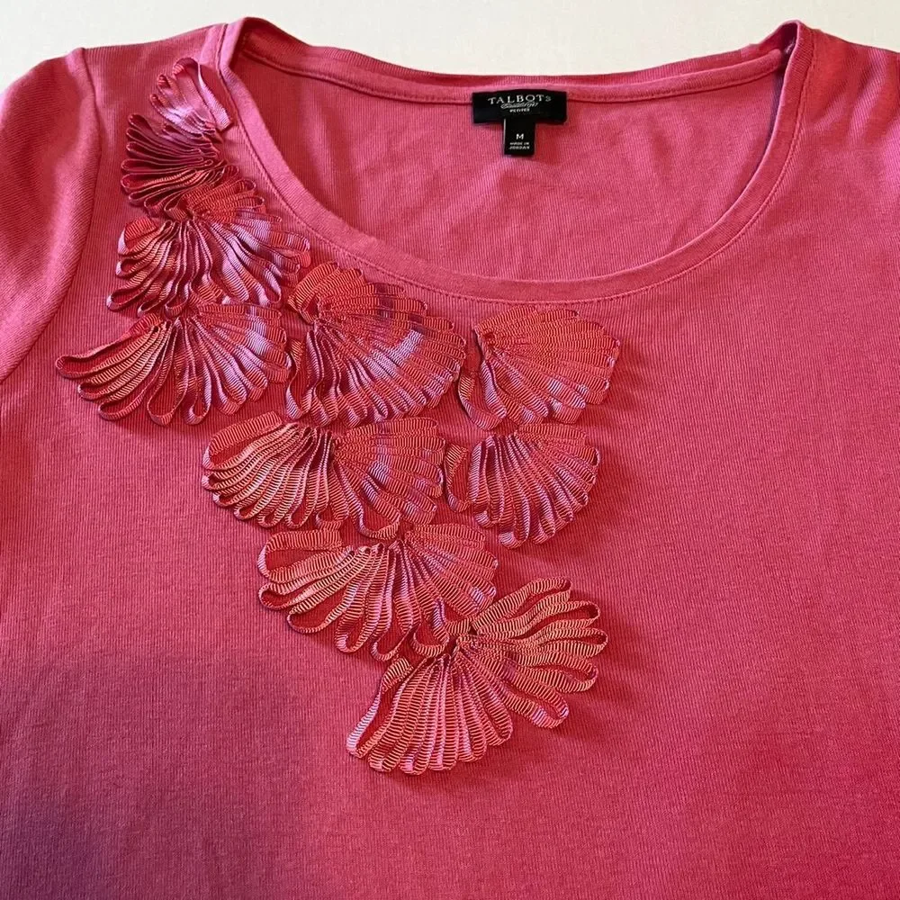 Talbots Petites pink‎ ribbon design half sleeve size medium M shirt